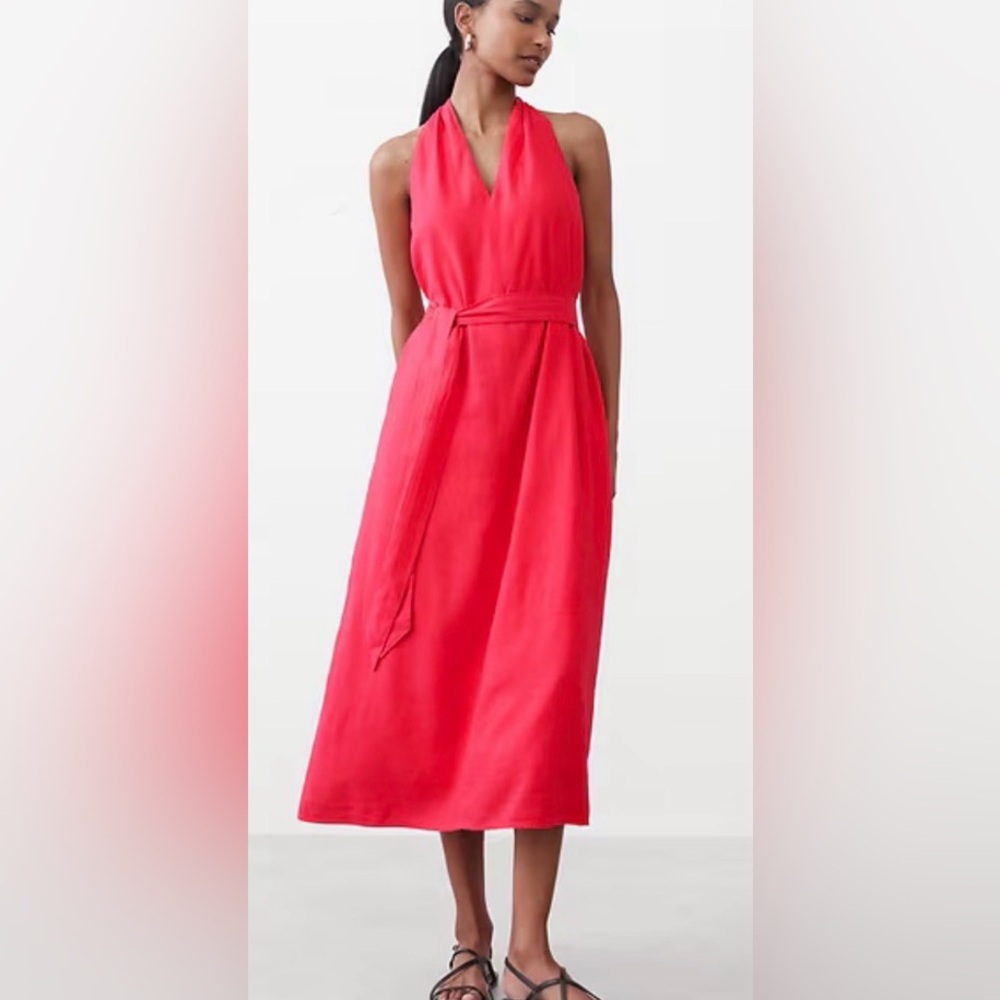 NWT BANANA REPUBLIC LINEN-BLEND TWIST-BACK MIDI DRESS